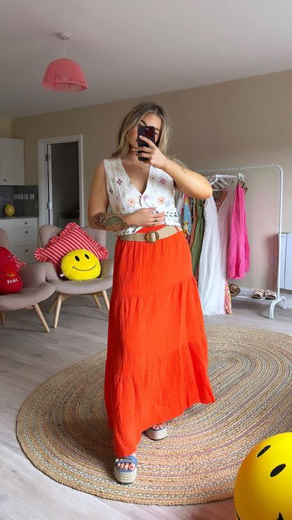 Orange Maxi Skirt (With Removable Belt)