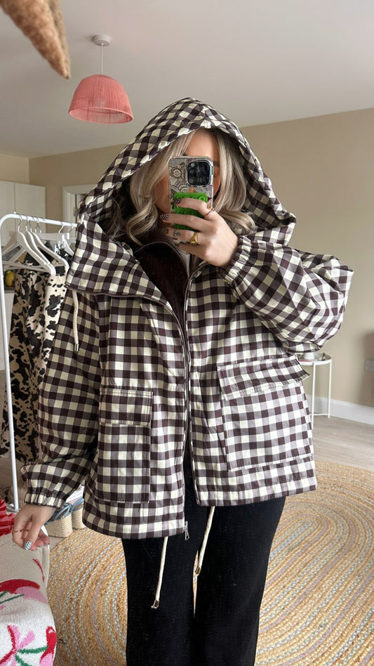 Gingham Hooded Jacket - Brown (Pre-Order est 13th August)