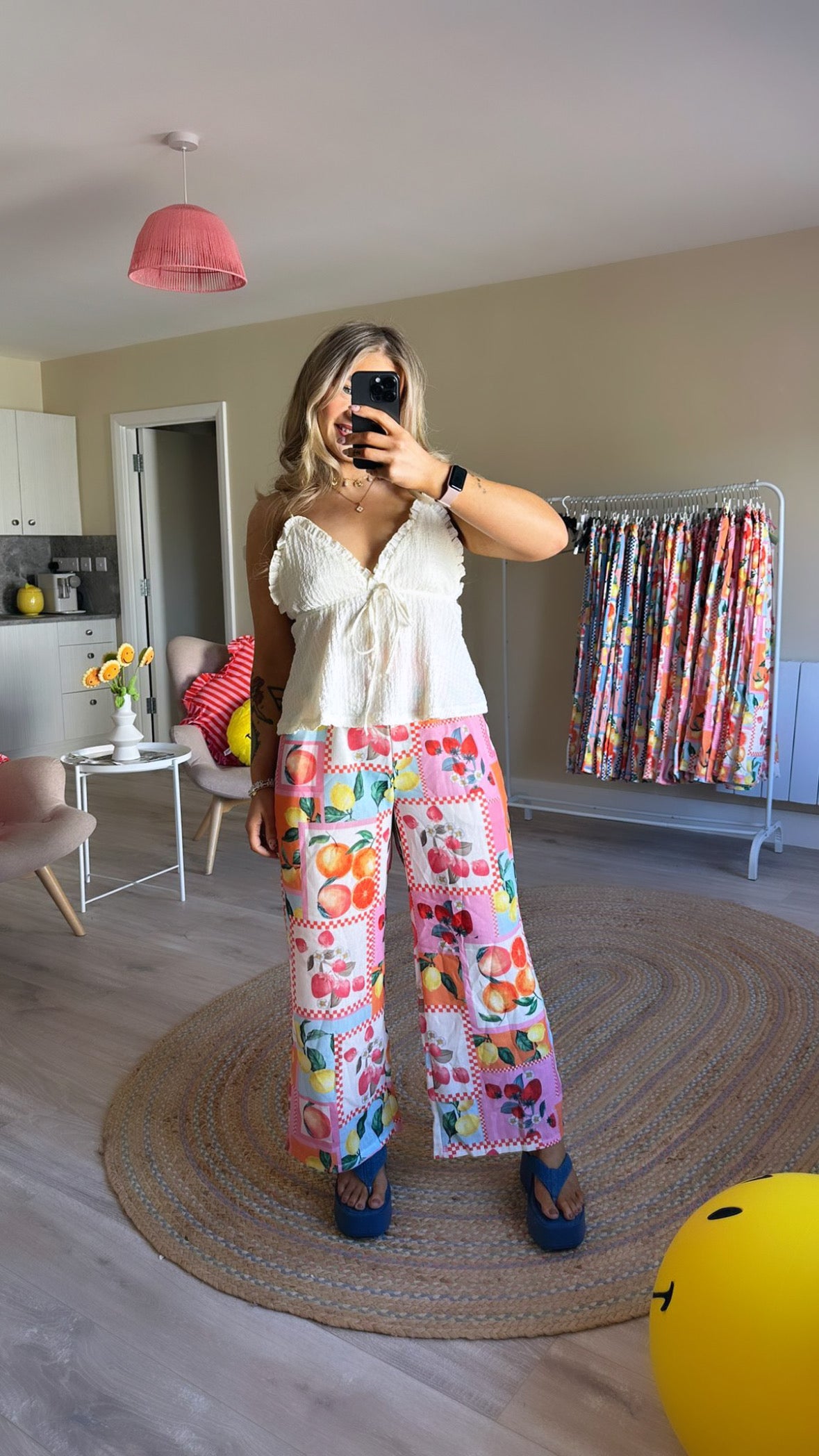 Fruit Print Pull on Trousers - Pink