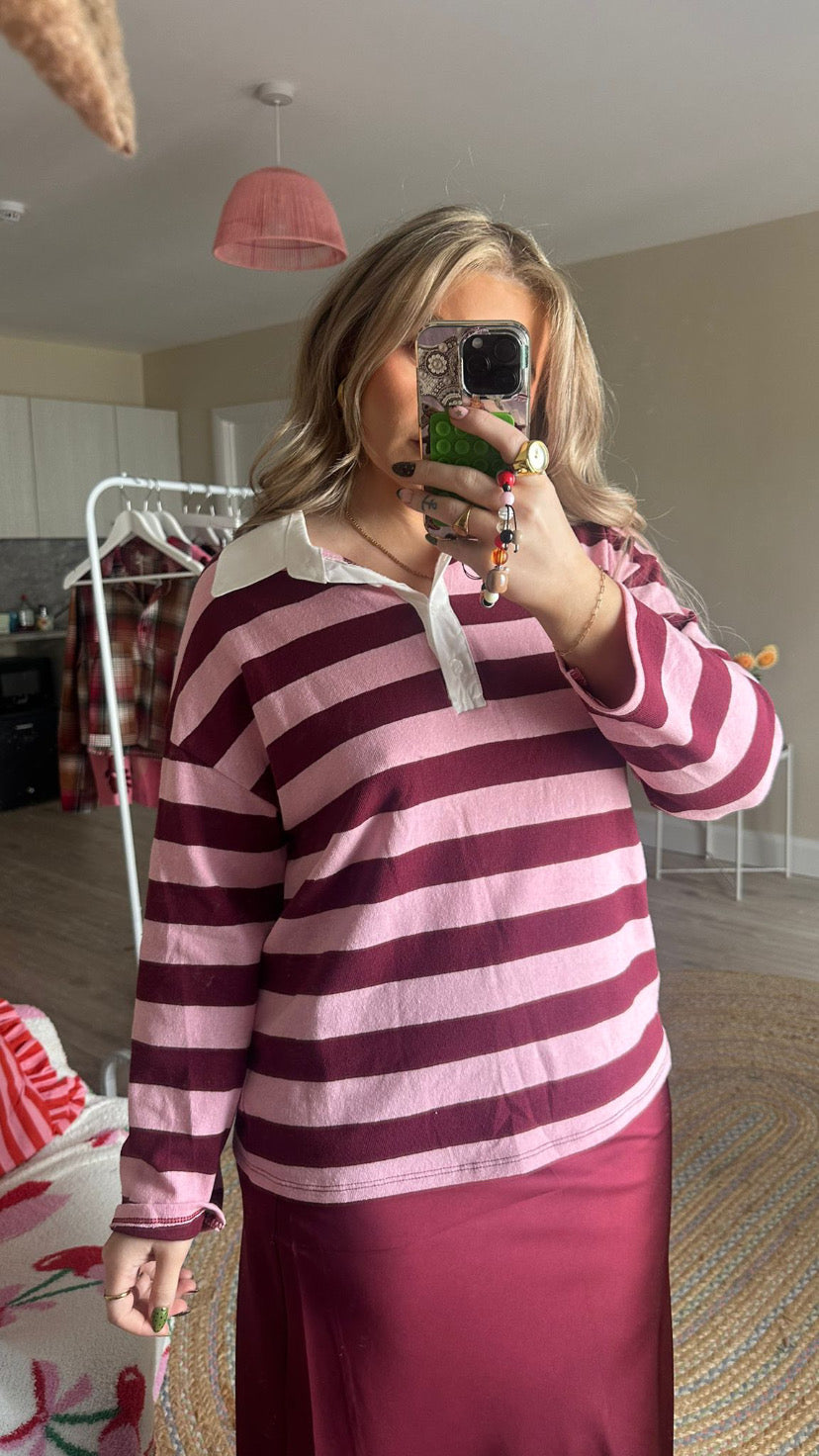 Burgundy & Pink Rugby Shirt