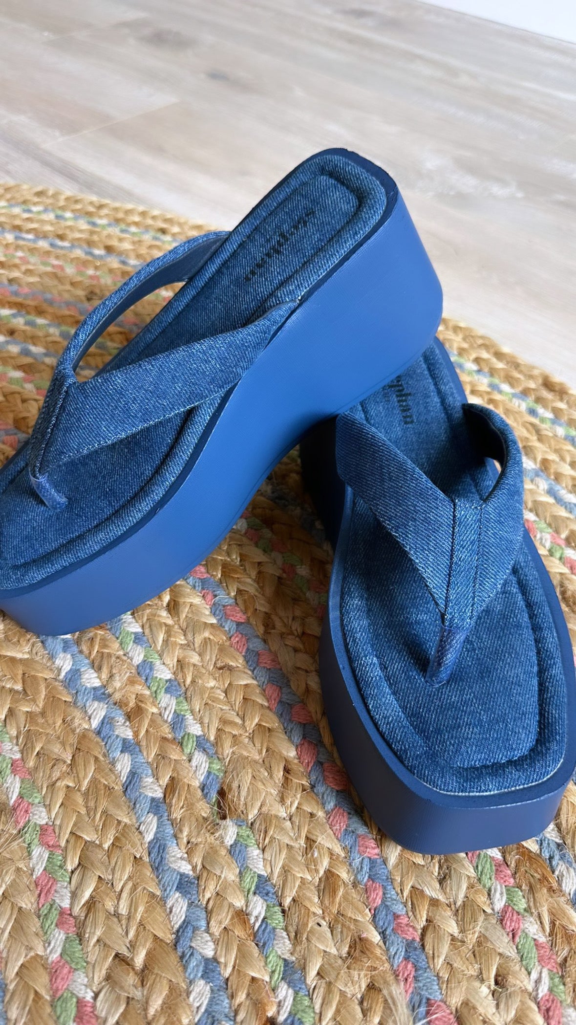 Denim Wedge Thong Sandals