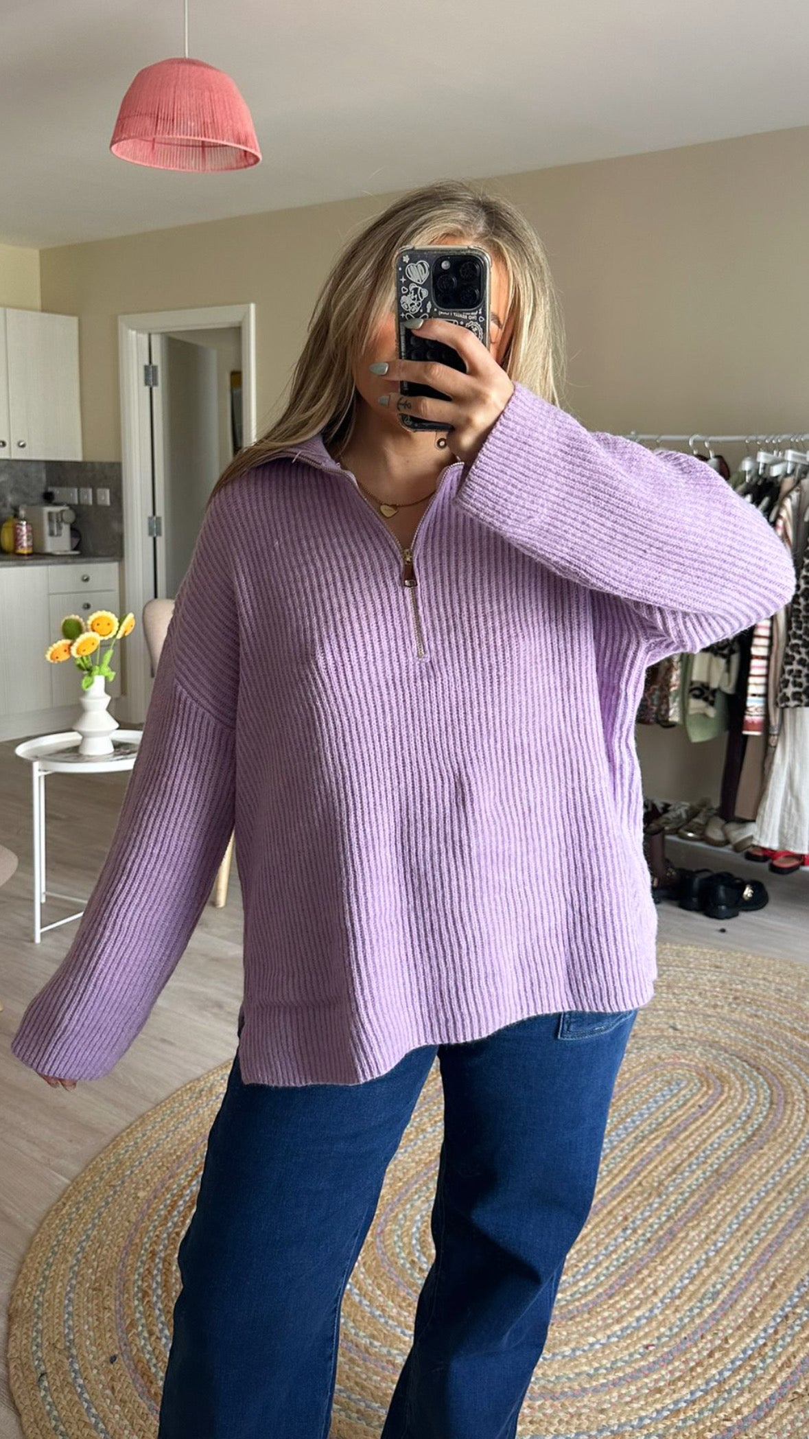 Half Zip Oversized Jumper In Lavender