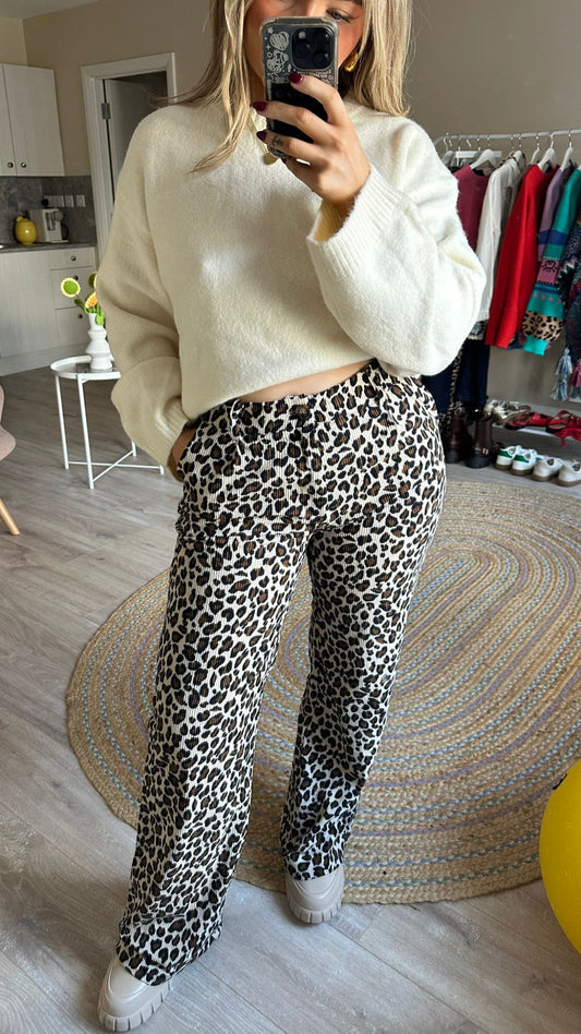 Cord Trousers In Leopard Print