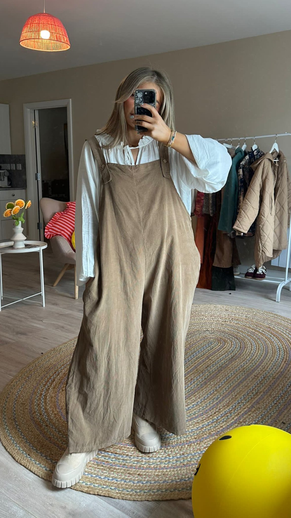 Oversized Cord Dungarees In Maple