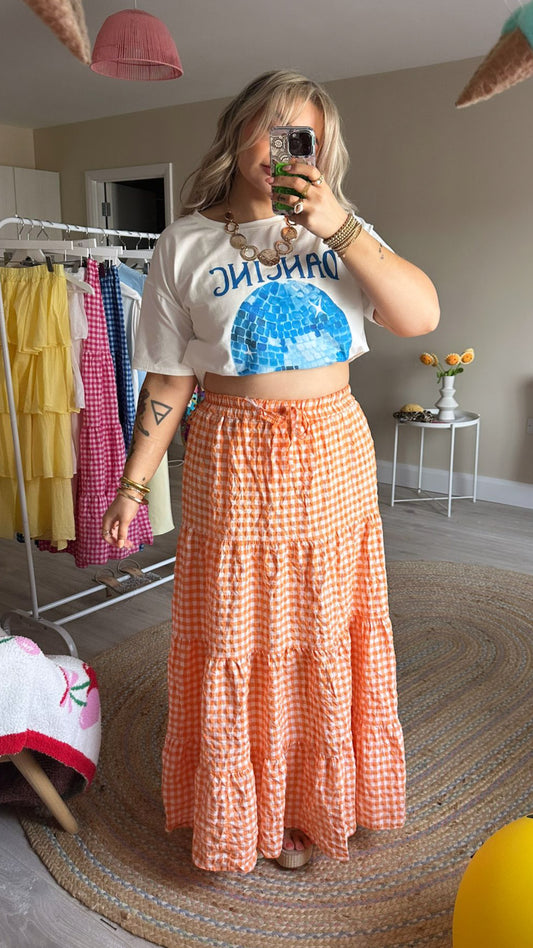Gingham Maxi Skirt -  Orange
