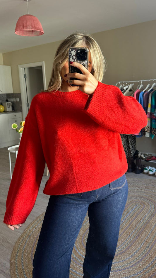 Chunky Knit Jumper In Red