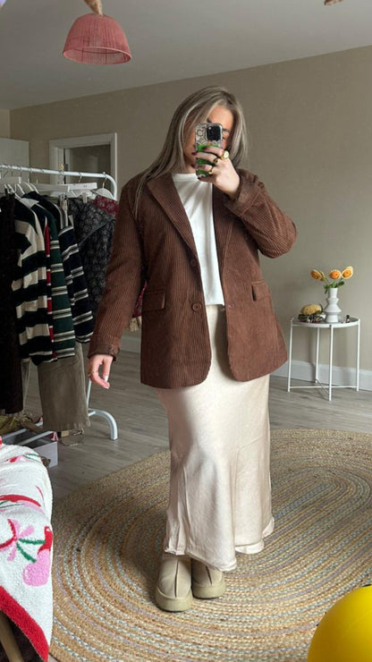 Cord Effect Tie Waist Blazer - Coco