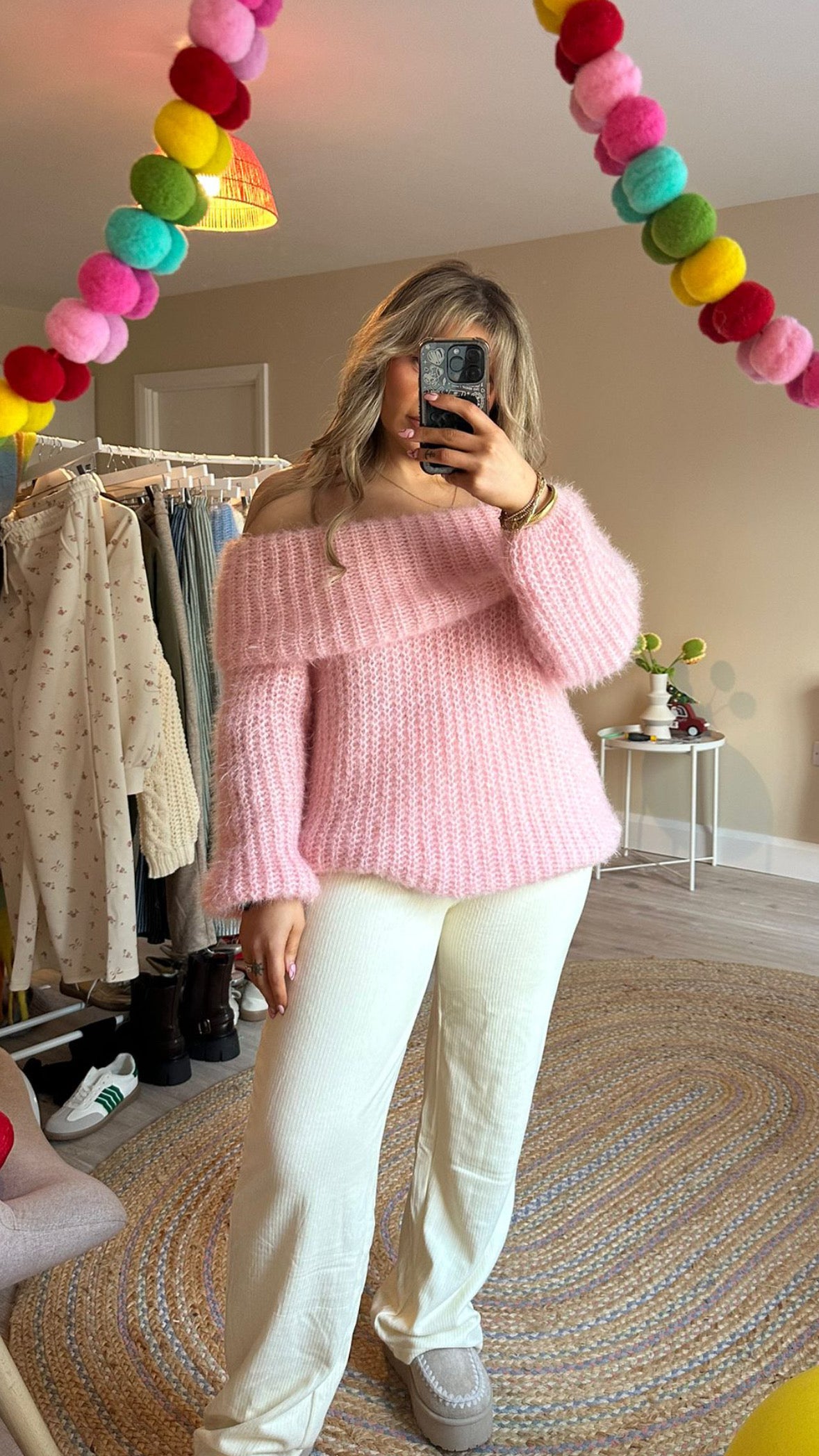 Super Soft Bardot Jumper - Baby Pink