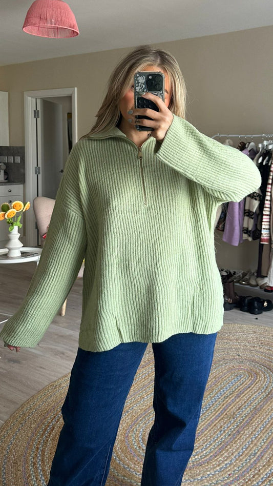 Half Zip Oversized Jumper In Pistachio