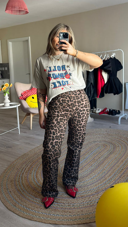 Leopard Print Straight Leg Jeans