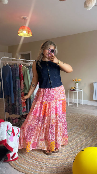 Patchwork Maxi Skirt - Pink