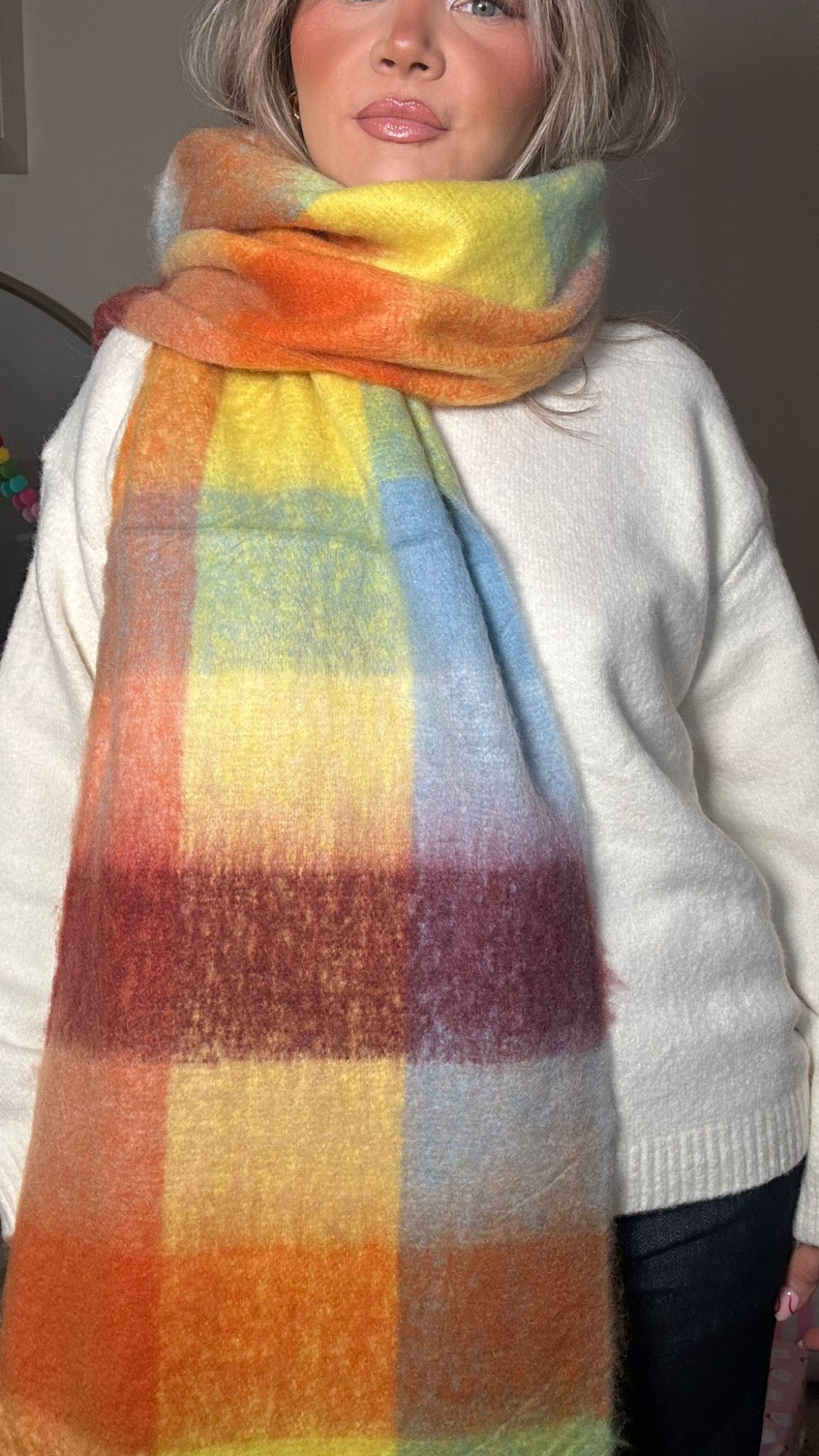 Super Soft Orange Check Scarf