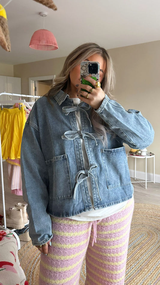 Bow Tie Front Denim Jacket