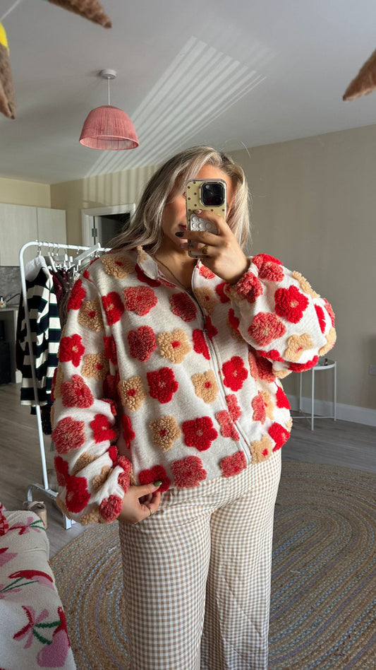Flower Fleece Jacket - Red