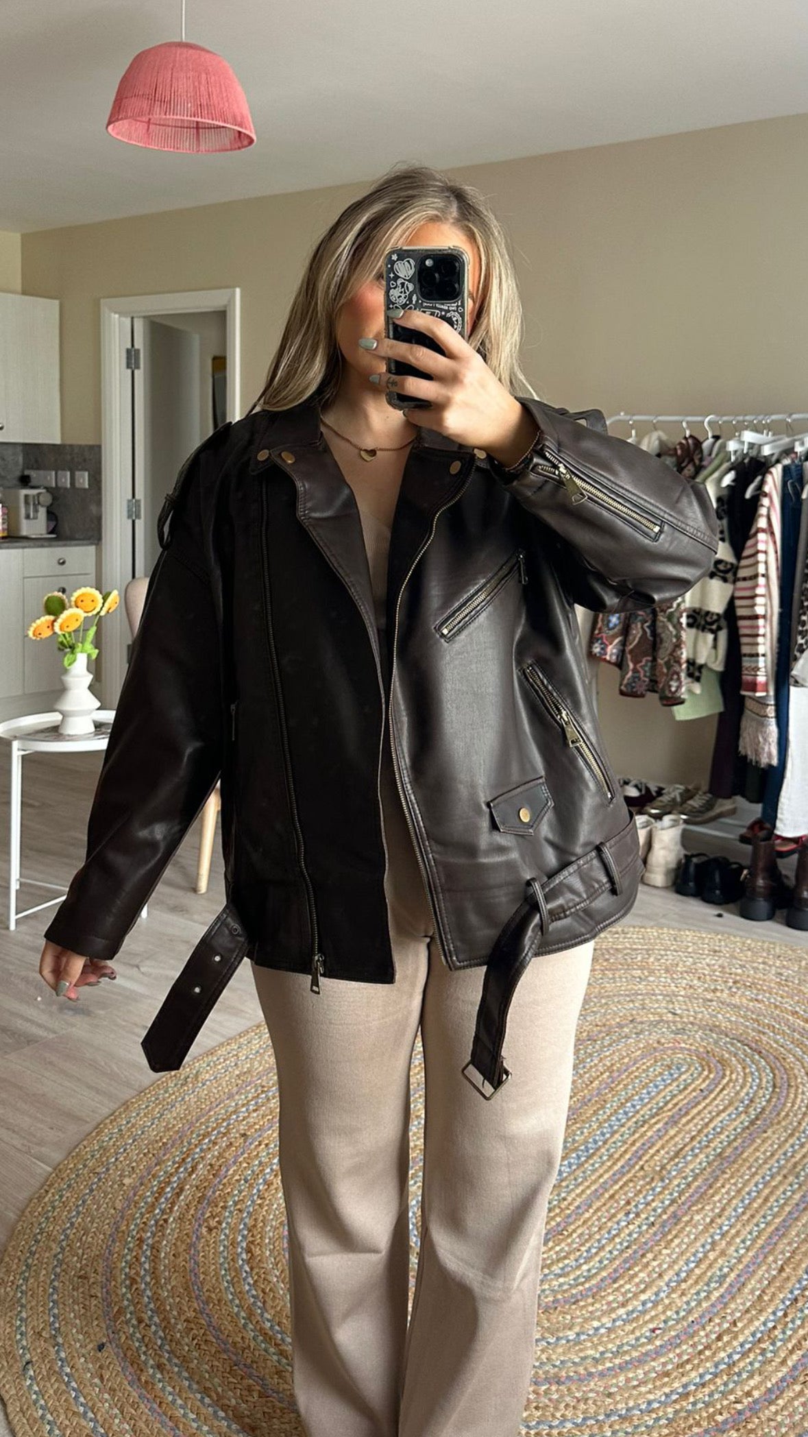 Oversize Chocolate Brown Leather Jacket