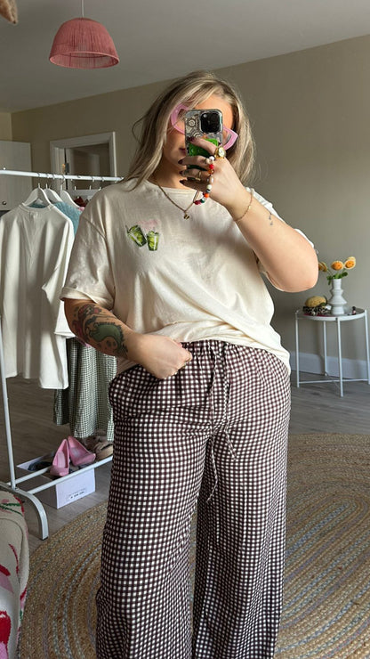 Gingham Pull On Trousers - Brown