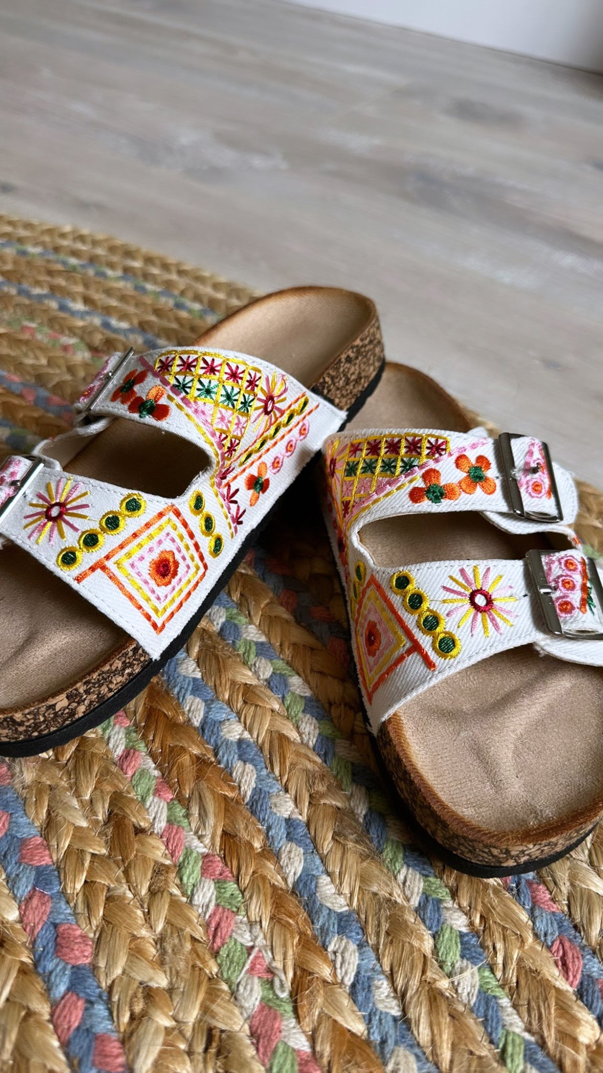 White Floral Print Slip on Sandals