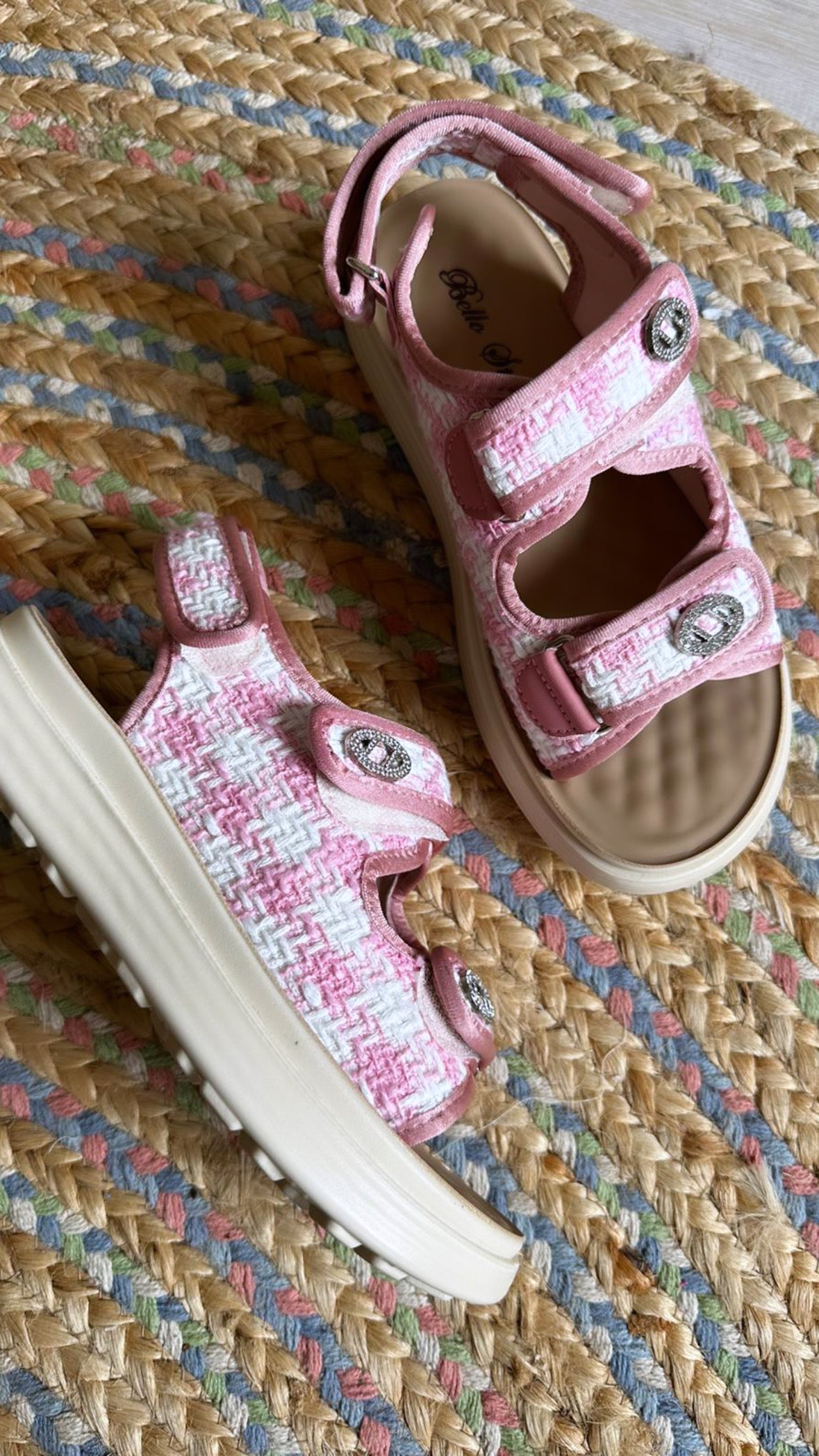 Boucle Sandles In Pink And White