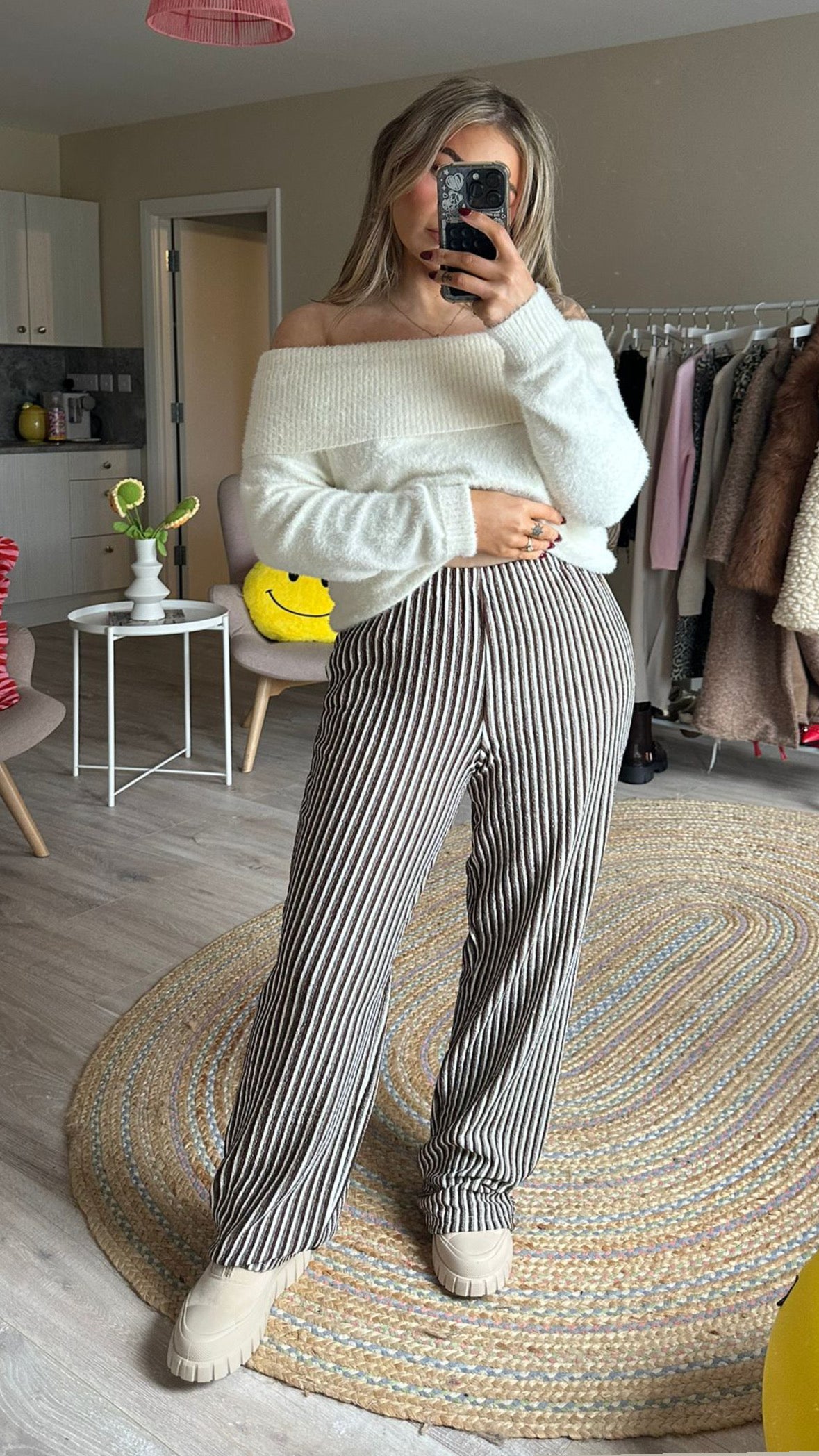 Pull on Chocolate Brown Stripe Trousers