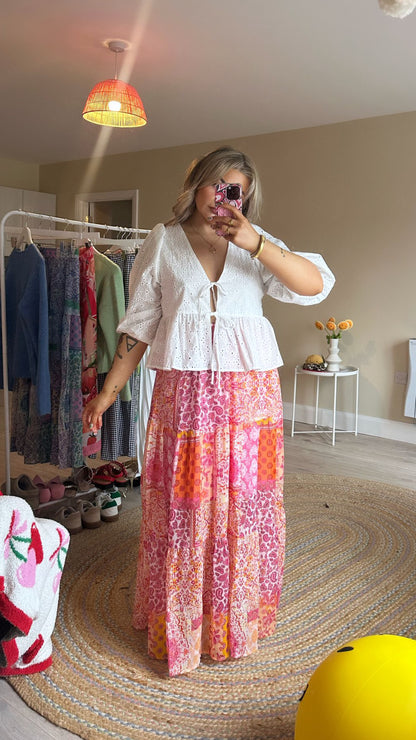 Patchwork Maxi Skirt - Pink