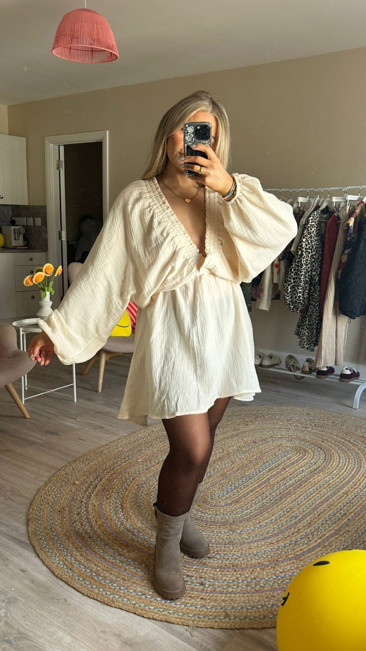 Elastic Mini Dress In Beige