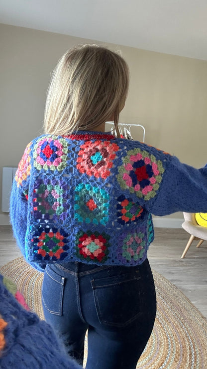 Cropped Crochet Cardigan in Blue