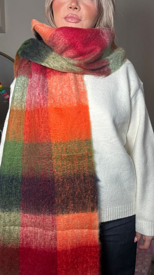 Super Soft Red Check Scarf