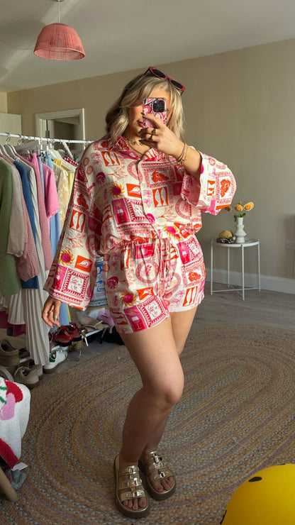 Mosaic Pink and Orange Short Sleeve Co-Ord