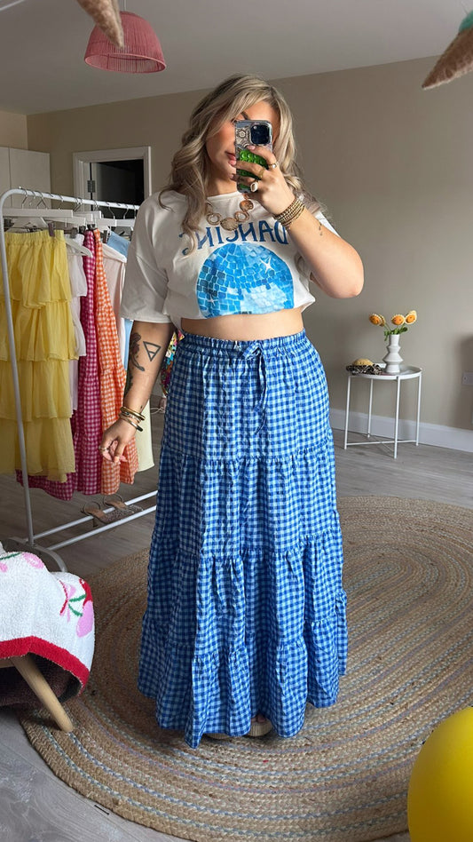 Gingham Maxi Skirt -  Blue