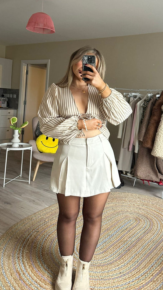 Beige Box Pleat Skort