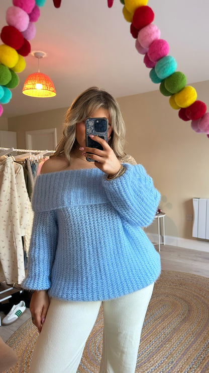 Super Soft Bardot Jumper - Baby Blue