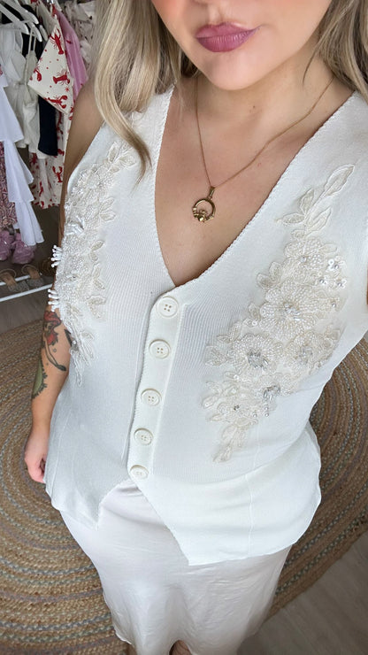 Embellished Beaded Knit Wasitcoat