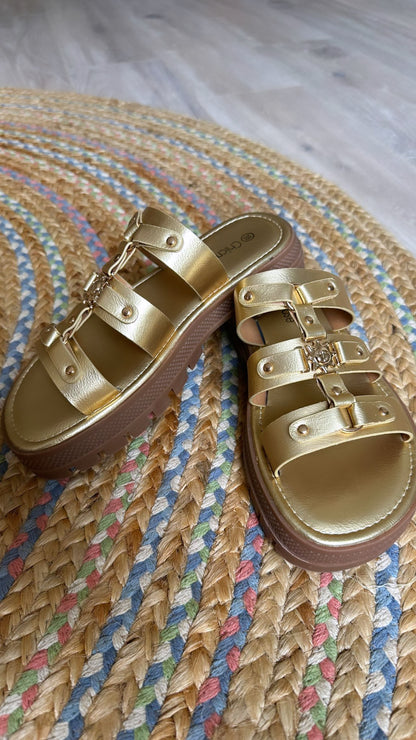 Metallic Gold Slip on Sandals