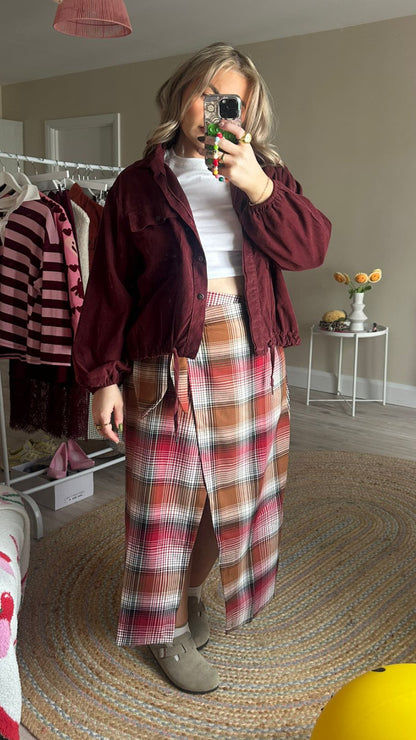 Plaid Wrap Midi Skirt