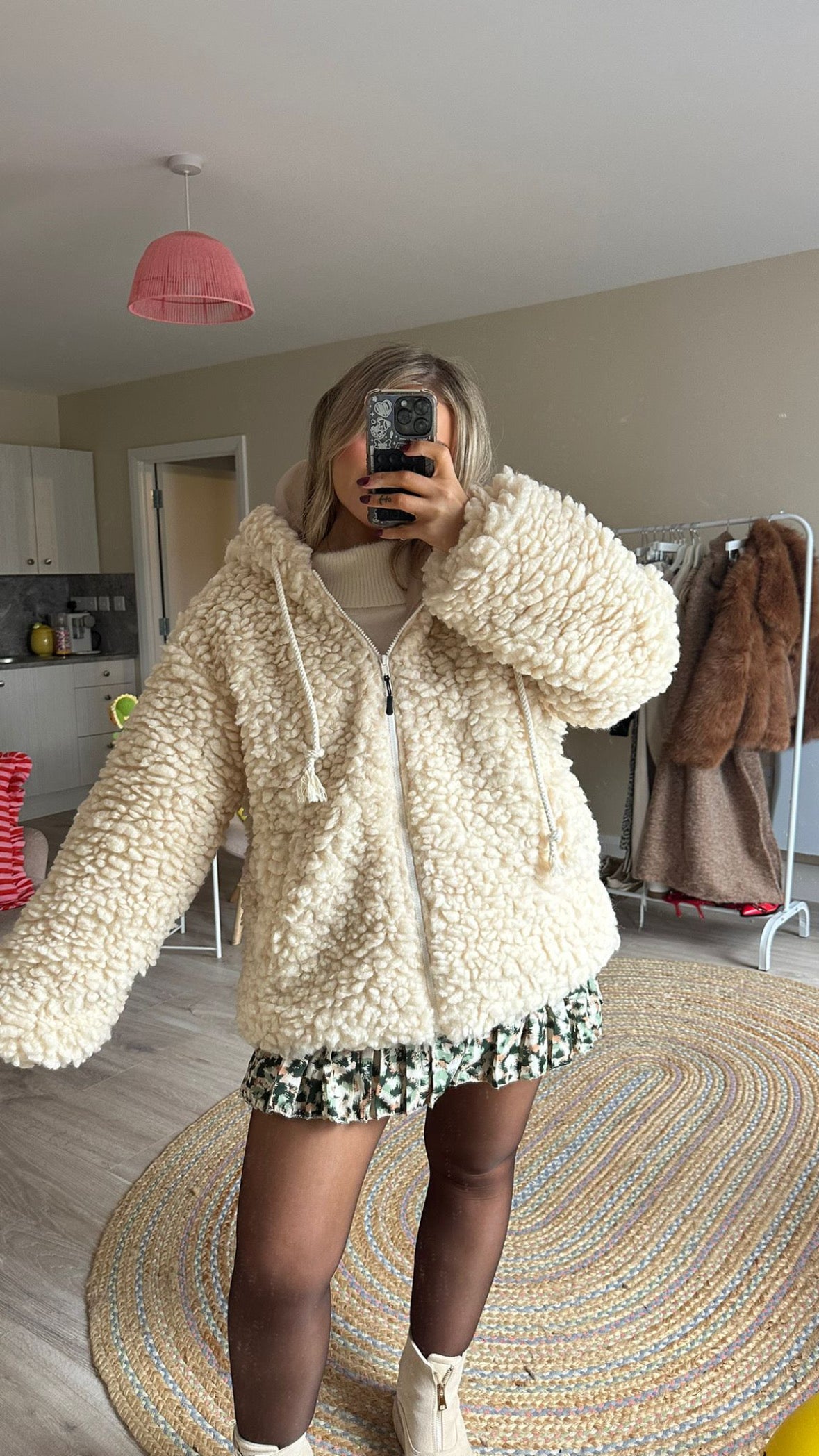 Faux Fur Shearling Hooded Jacket