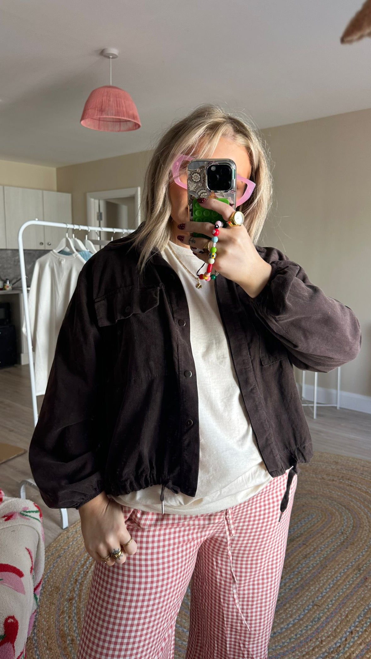 Gingham Pull On Trousers - Pink