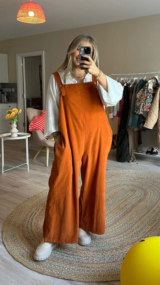 Oversized Cord Dungarees In Pumpkin