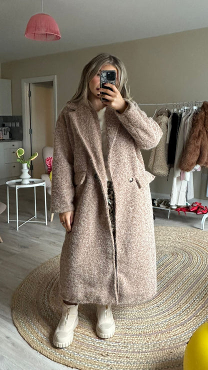 Camel Textured Longline Coat