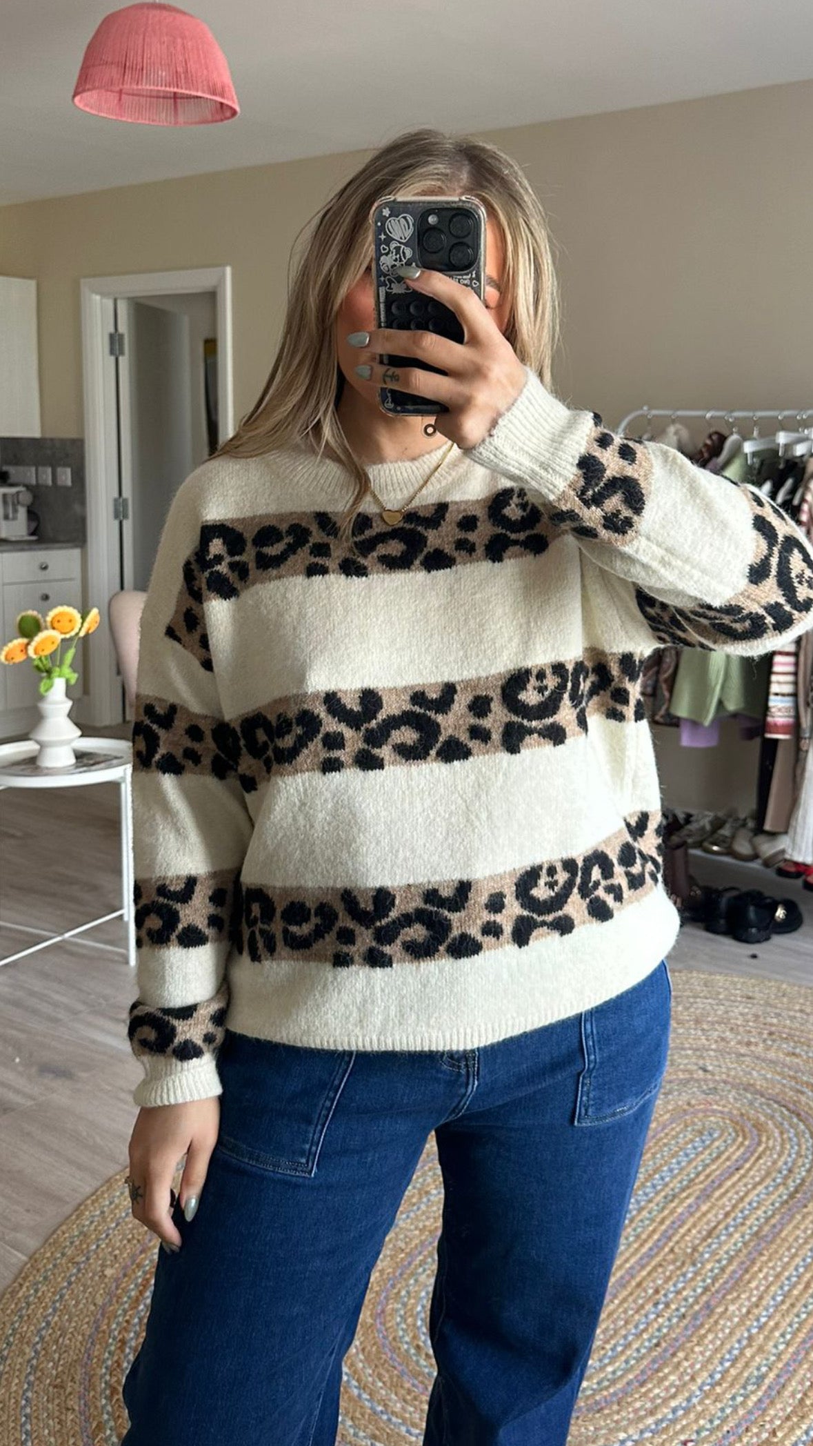 Super Soft Stripe Leopard Print Jumper