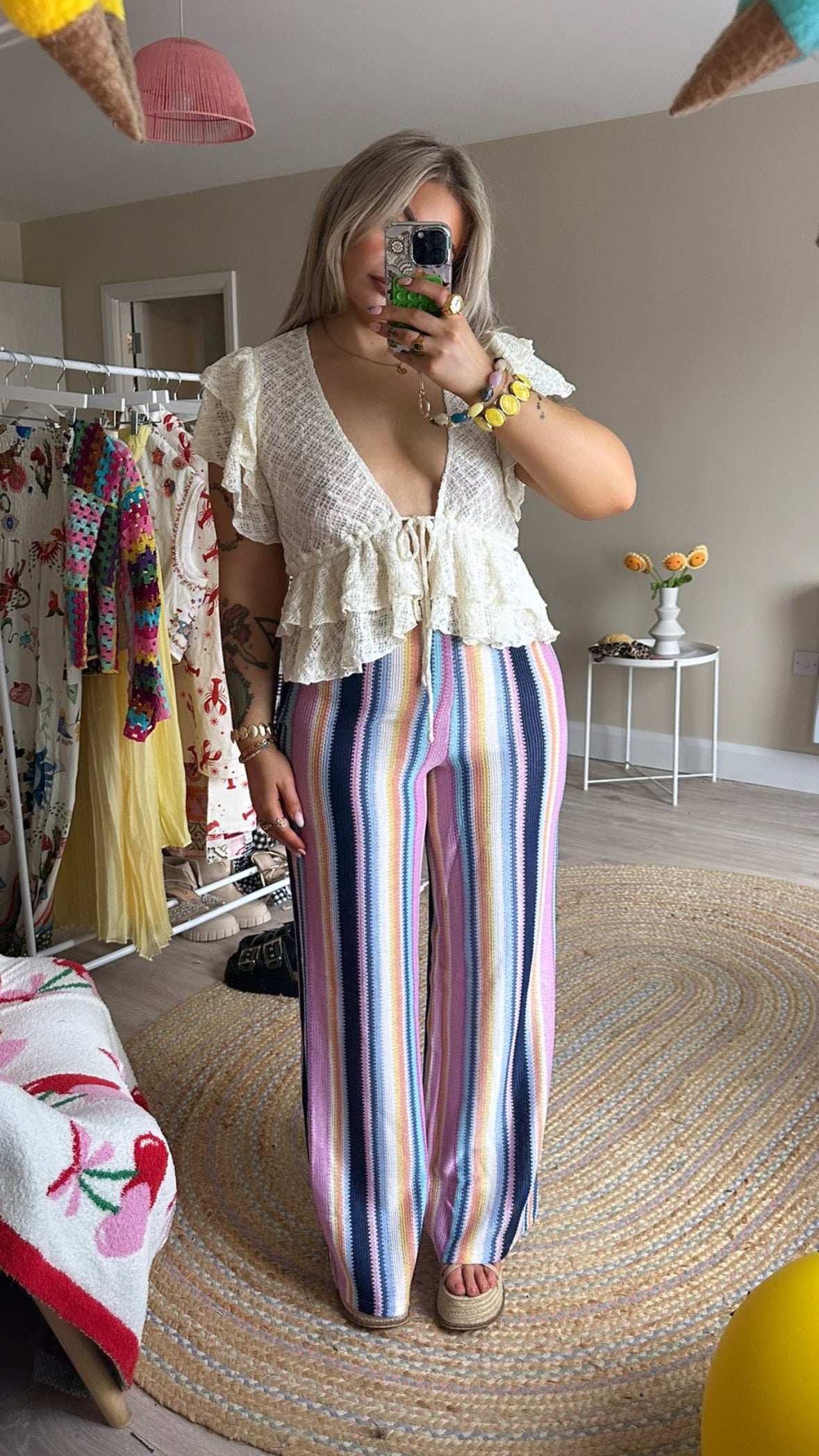 Zig Zag Striped Wide Leg Trousers
