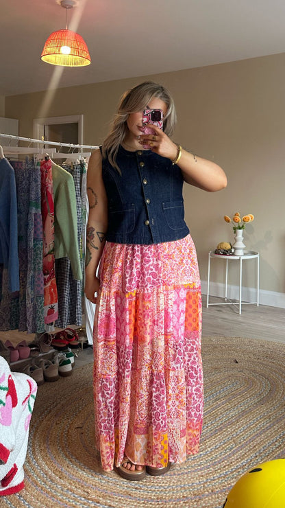 Patchwork Maxi Skirt - Pink