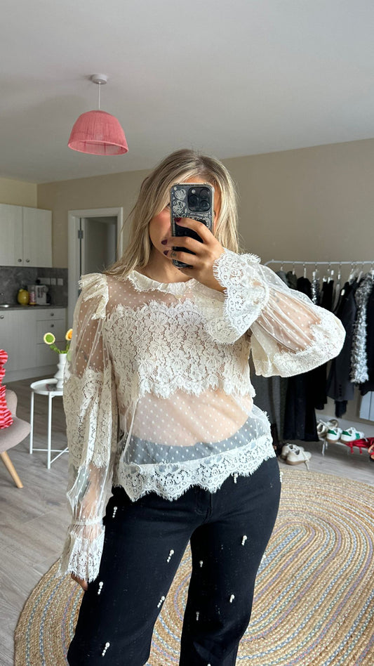 Sheer Lace Top in Cream