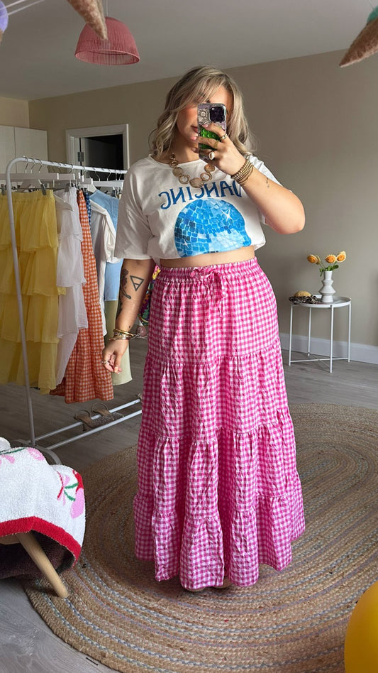 Gingham Maxi Skirt -  Pink