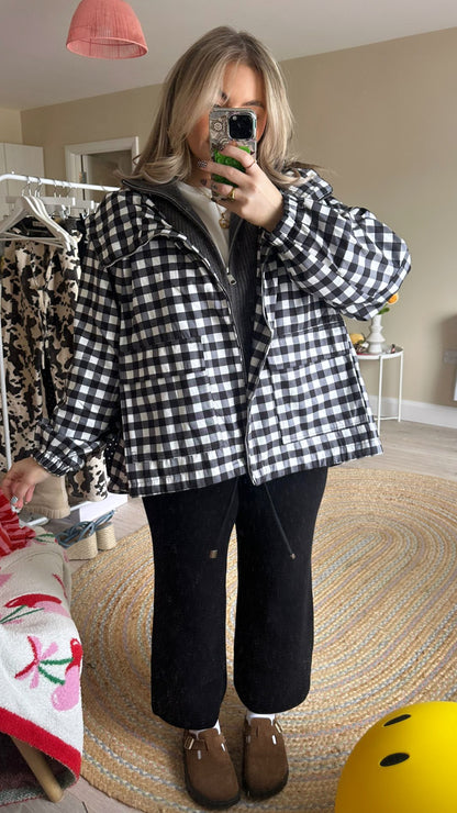 Gingham Hooded Jacket - Black (Pre-Order est 1st Sept)