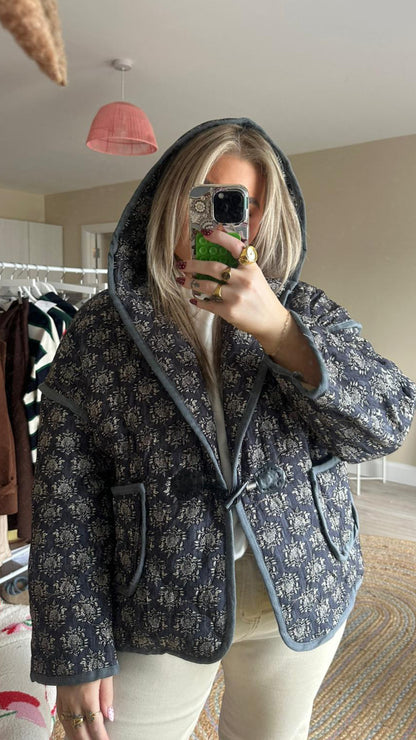 Paisley Hooded Jacket - Navy/Grey
