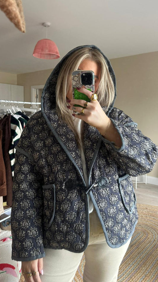 Paisley Hooded Jacket - Navy/Grey