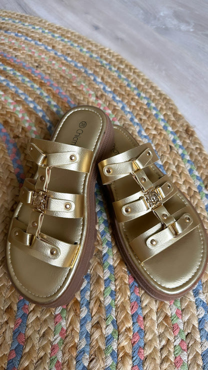 Metallic Gold Slip on Sandals