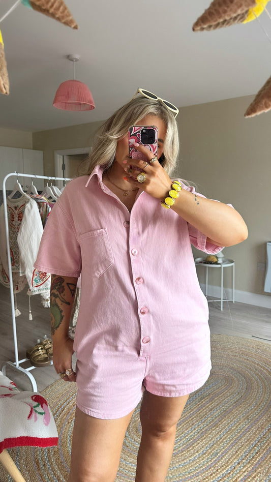 Acid Wash Pink Denim Playsuit