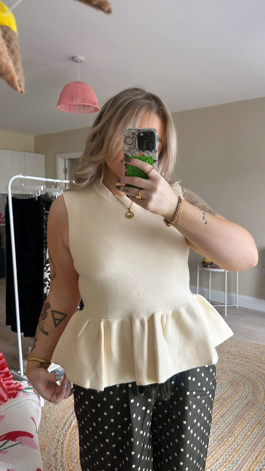 Soft Knit Peplum Top - Cream