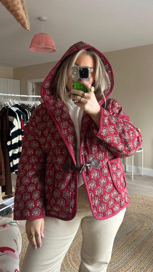 Paisley Hooded Jacket - Red